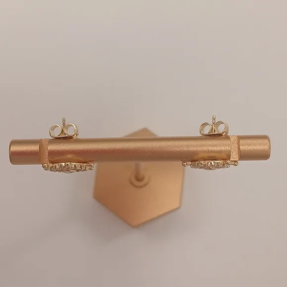 New 18k Gold Plated Nautical Ships Wheel Stud Earrings With CZ Accents - Picture 2 of 3